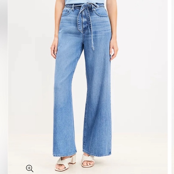 LOFT Denim - LOFT High Rise Belted Palazzo Jeans 25 0 Medium Wash Denim